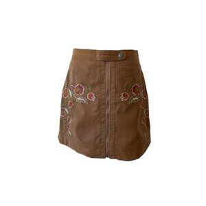 Free People Faux Leather Floral Embroidered Skirt Size 6